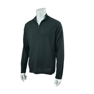 Patrick Assaraf Men Size L Extra Fine Merino Wool 1/4 Zip Pullover Sweater Green